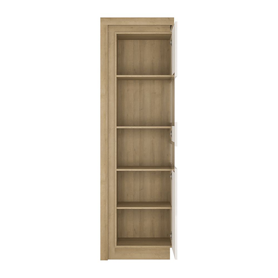 Lyco High Gloss Tall Display Cabinet Right In Oak White And LED