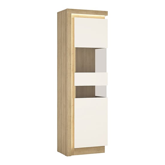 Read more about Lyco high gloss tall display cabinet right in oak white and led