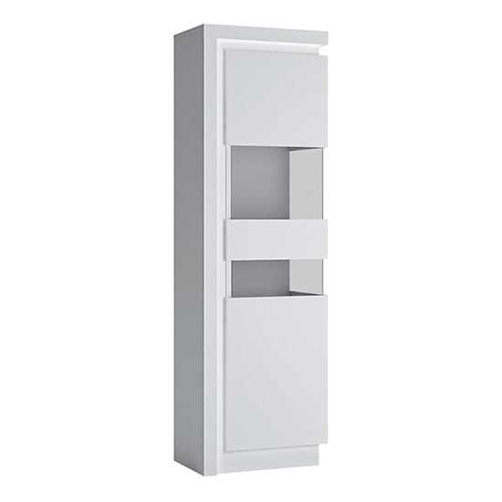 Product photograph of Lyco High Gloss Tall Display Cabinet Right In White With Led from Furniture in Fashion