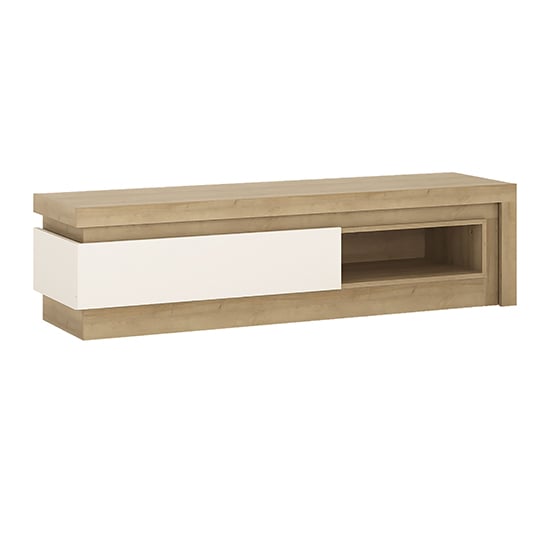 Product photograph of Lyco High Gloss Tv Stand 1 Drawer In Oak And White With Led from Furniture in Fashion