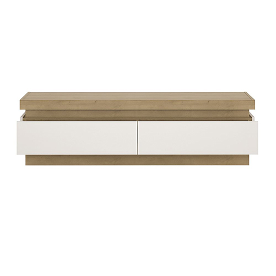 Lyco High Gloss TV Stand 2 Drawers In Oak And White With LED