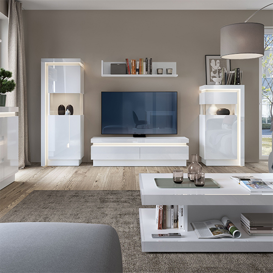 Lyco High Gloss TV Stand With 2 Drawers In White With LED