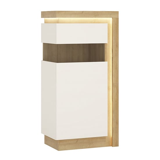 Read more about Lyco led left handed low display cabinet in oak white gloss
