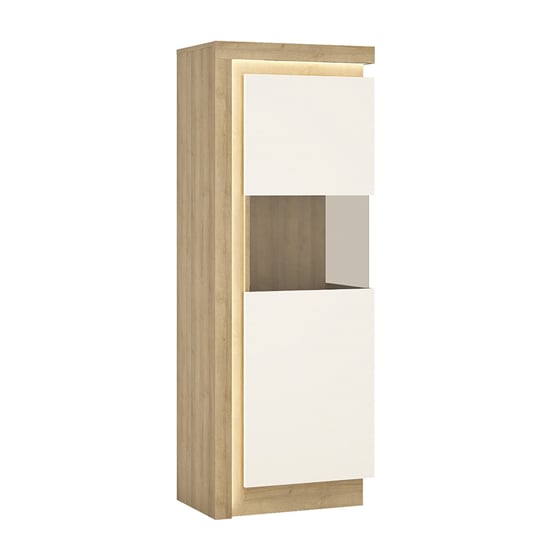 Read more about Lyco led wooden right handed display cabinet in oak white gloss