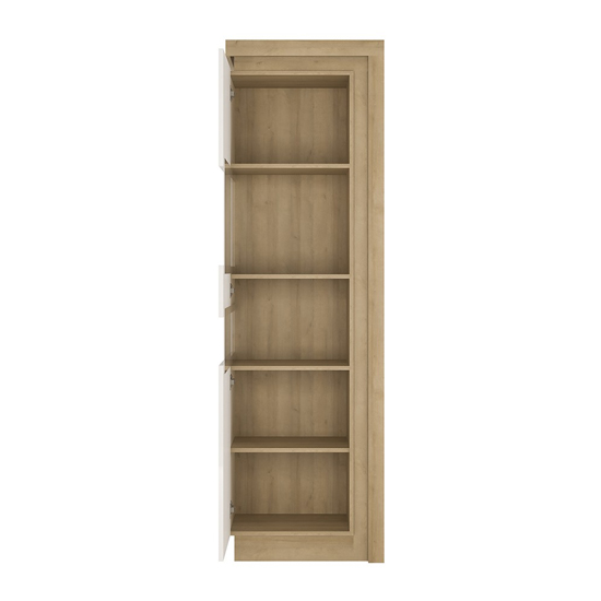 Lyco LED Left Handed Tall Display Cabinet In Oak White Gloss