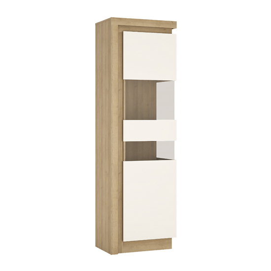 Lyco LED Right Handed Tall Display Cabinet In Oak White Gloss
