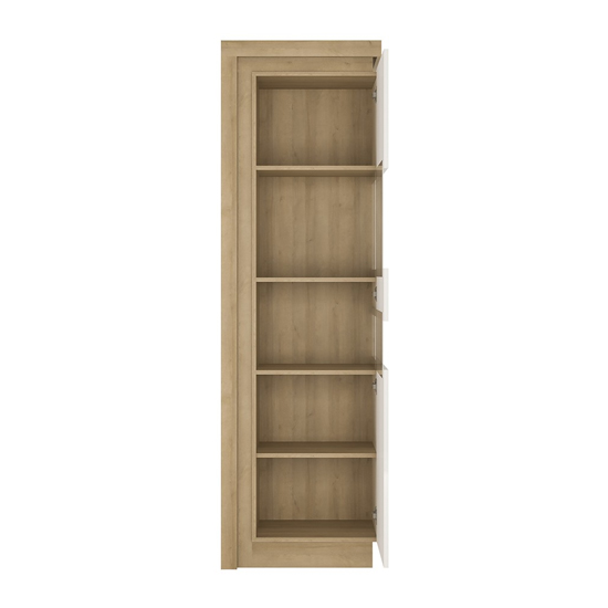 Lyco LED Right Handed Tall Display Cabinet In Oak White Gloss