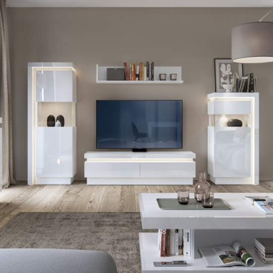 Lyco White High Gloss TV Stand With 2 Drawers And LED Lights