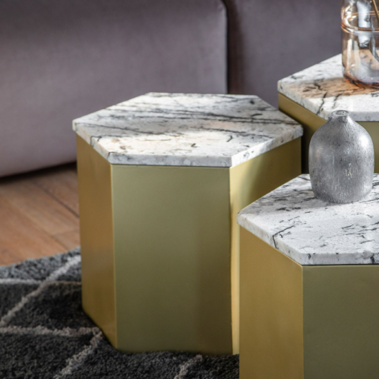 Read more about Lydim medium white marble top side table with golden base