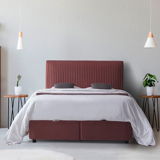 Photo of Lyla velvet upholstered storage double bed in blush