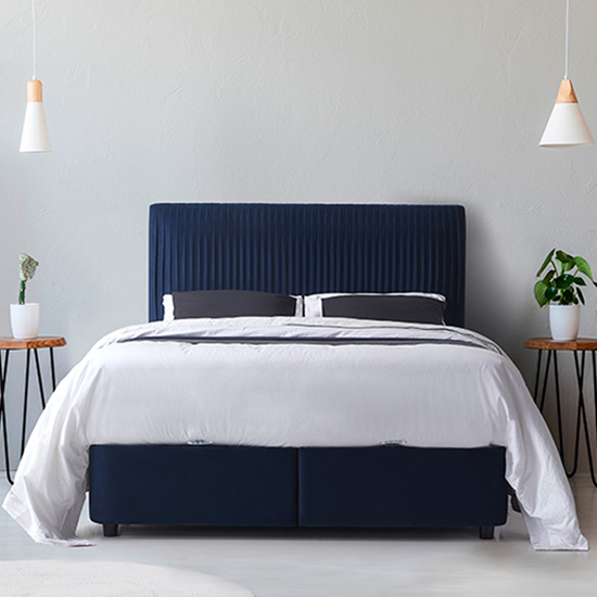 Product photograph of Lyla Velvet Upholstered Storage King Size Bed In Blue from Furniture in Fashion