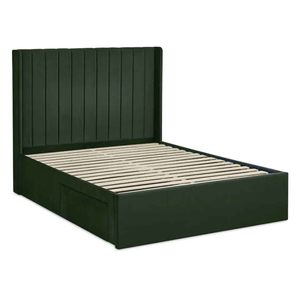 Lylis Velvet Ottoman Storage Double Bed in Bottle Green