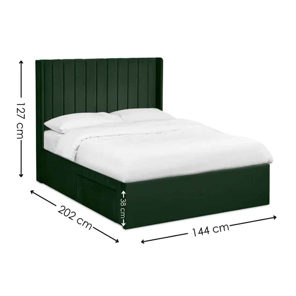 Lylis Velvet Ottoman Storage Double Bed in Bottle Green