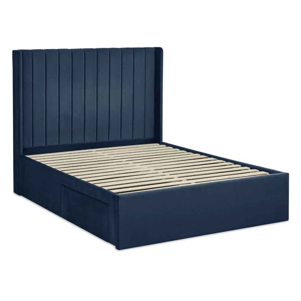 Lylis Velvet Ottoman Storage Double Bed in Royal Blue