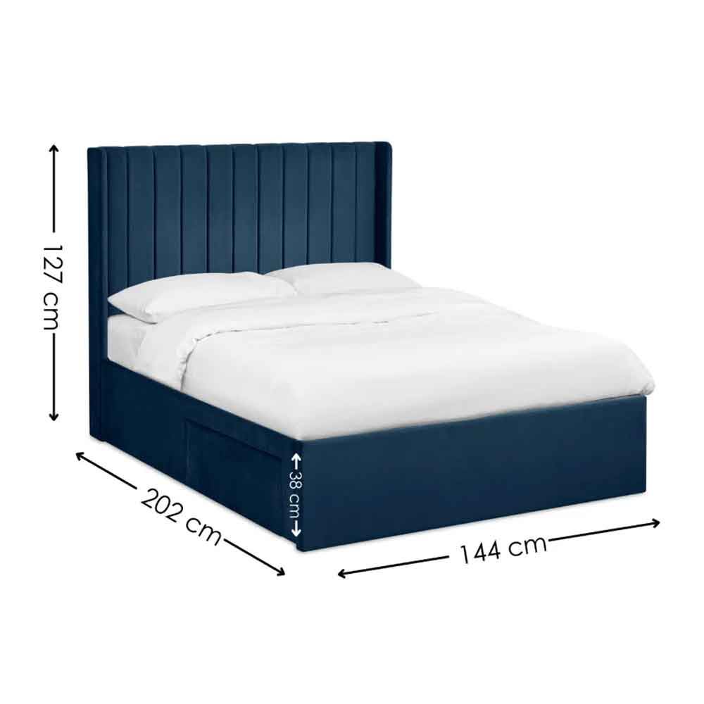 Lylis Velvet Ottoman Storage Double Bed in Royal Blue