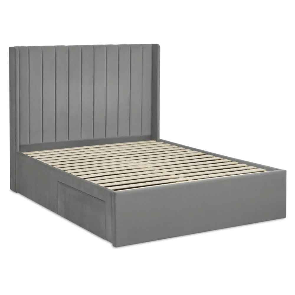 Lylis Velvet Ottoman Storage Double Bed in Steel Grey