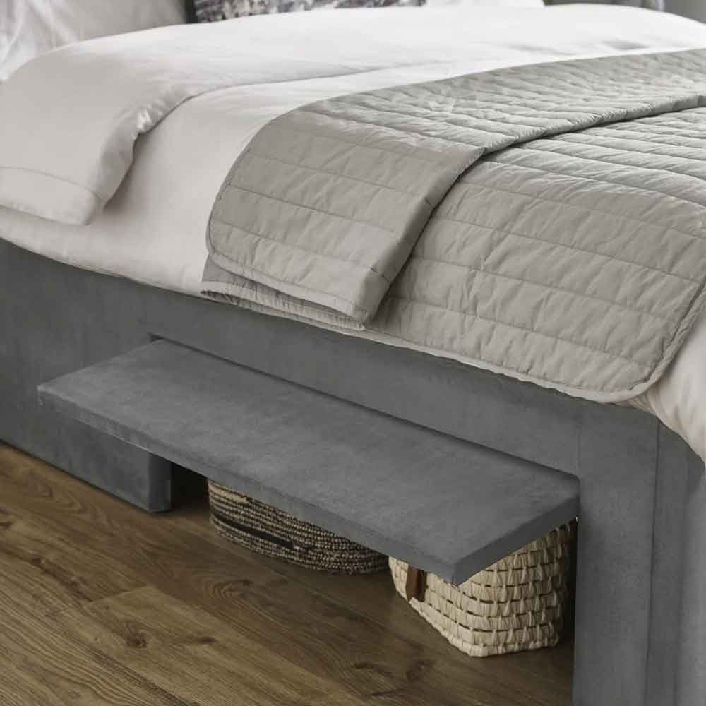 Lylis Velvet Ottoman Storage Double Bed in Steel Grey