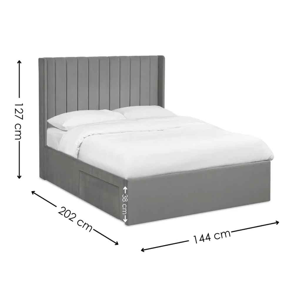 Lylis Velvet Ottoman Storage Double Bed in Steel Grey
