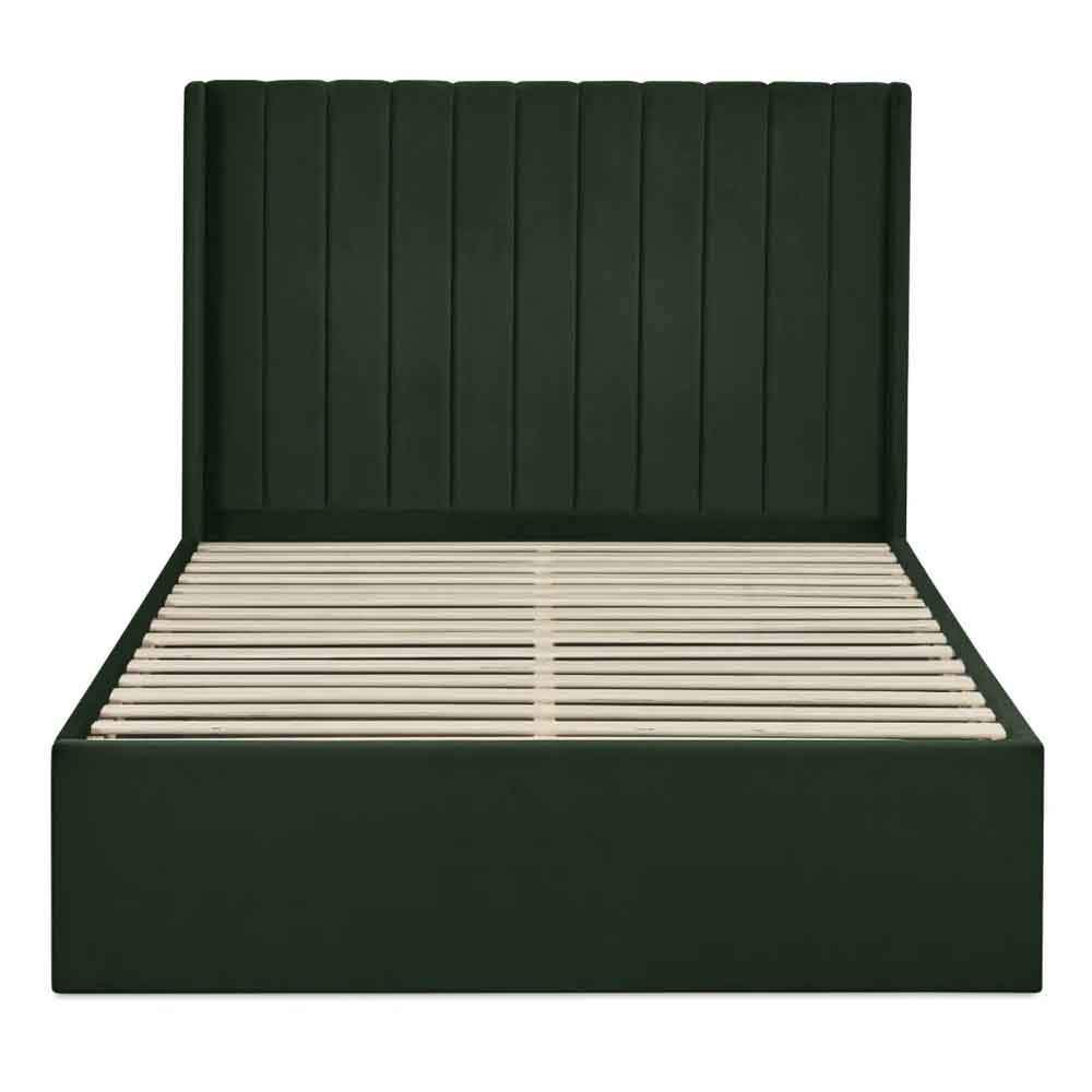 Lylis Velvet Ottoman Storage King Size Bed in Bottle Green