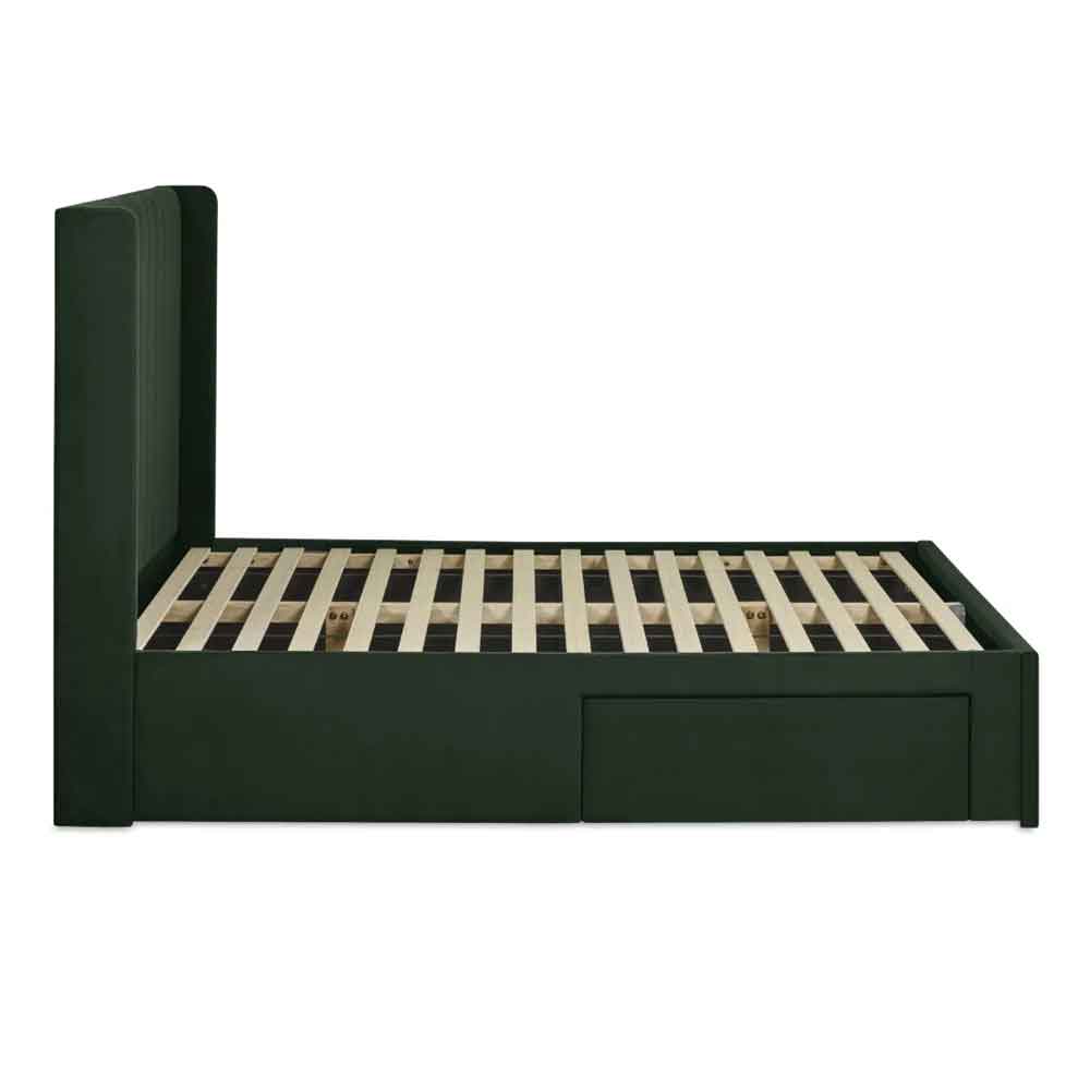 Lylis Velvet Ottoman Storage King Size Bed in Bottle Green