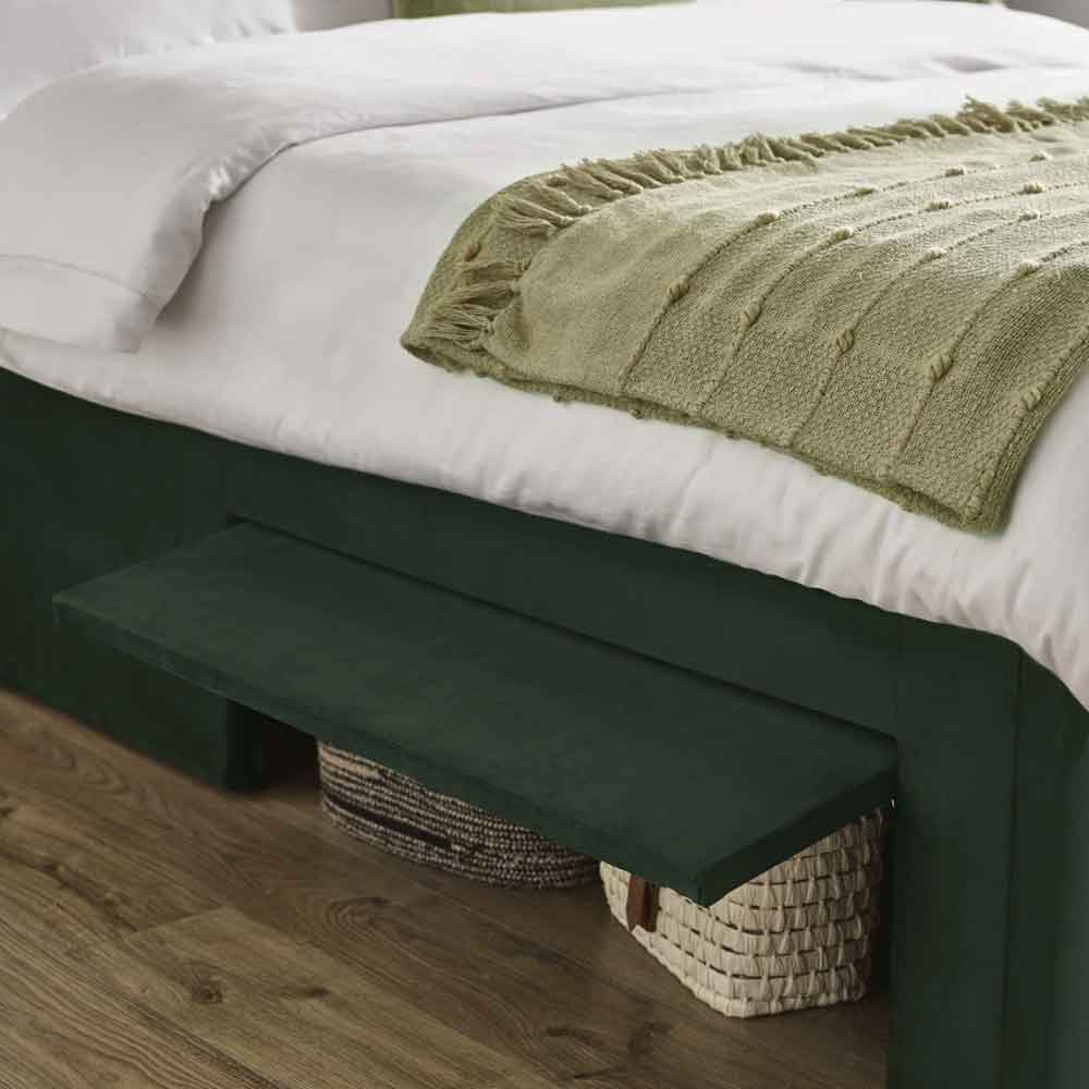 Lylis Velvet Ottoman Storage King Size Bed in Bottle Green