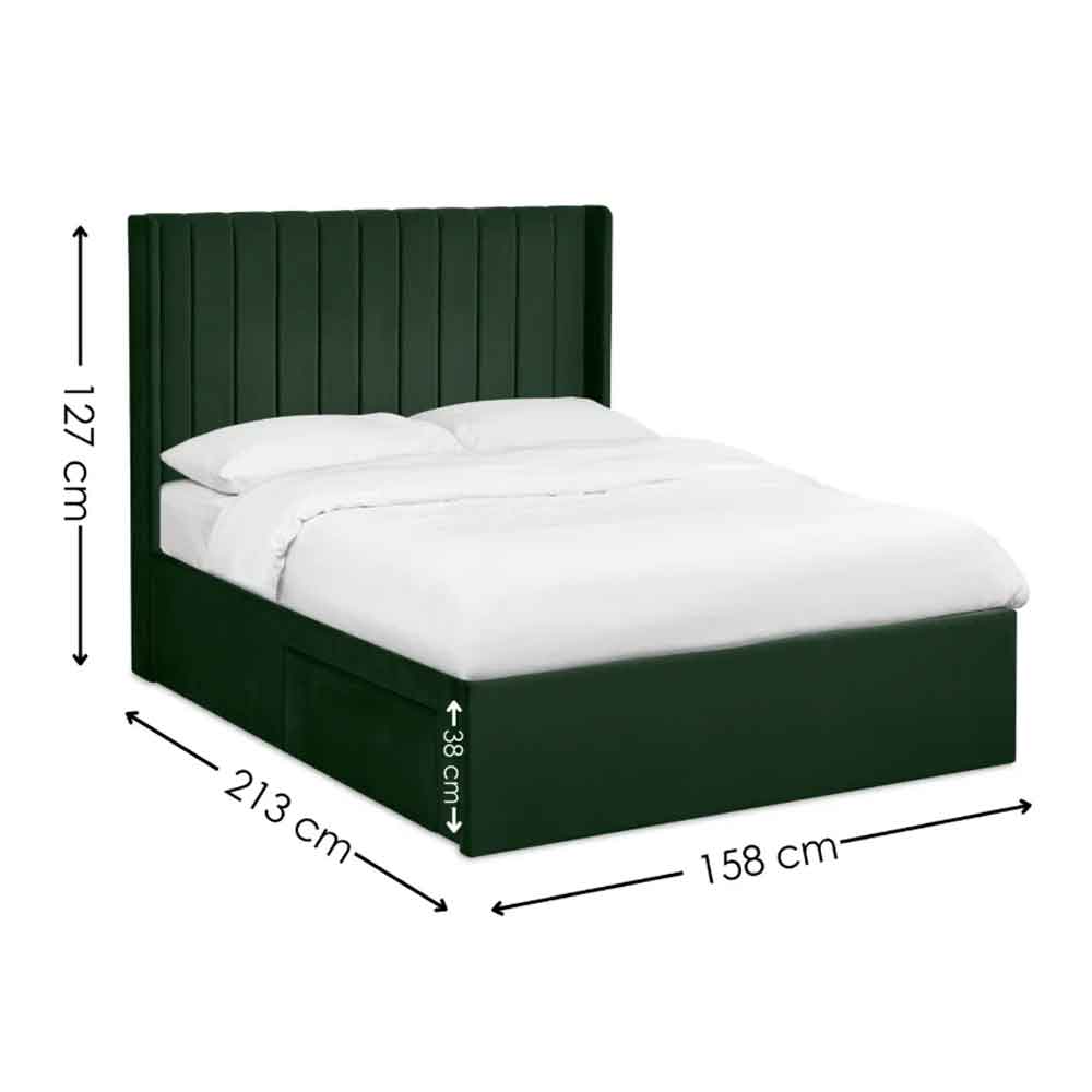Lylis Velvet Ottoman Storage King Size Bed in Bottle Green