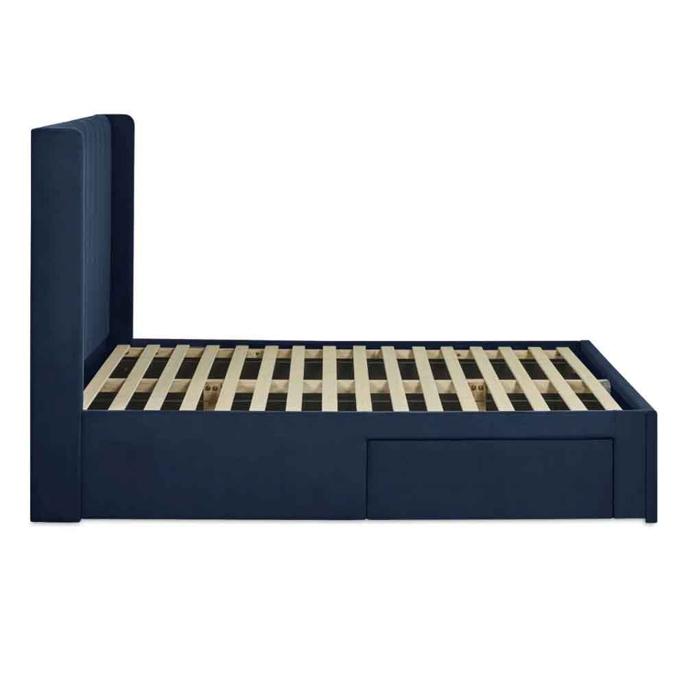 Lylis Velvet Ottoman Storage King Size Bed in Royal Blue
