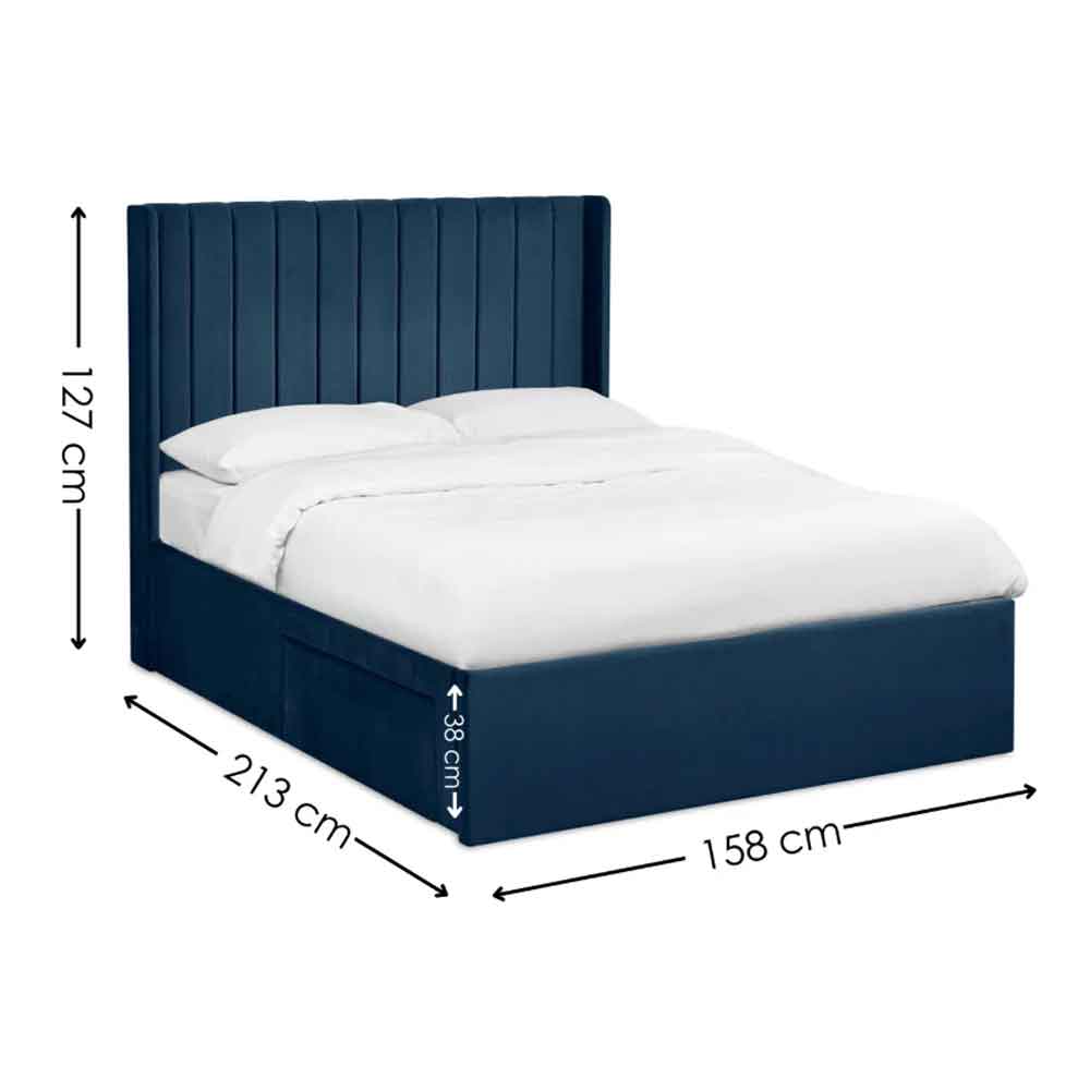 Lylis Velvet Ottoman Storage King Size Bed in Royal Blue