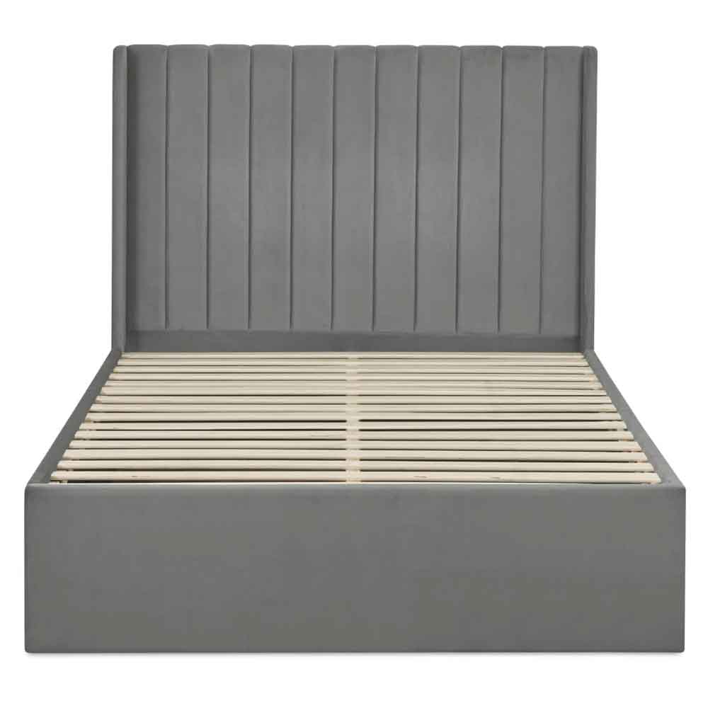 Lylis Velvet Ottoman Storage King Size Bed in Steel Grey