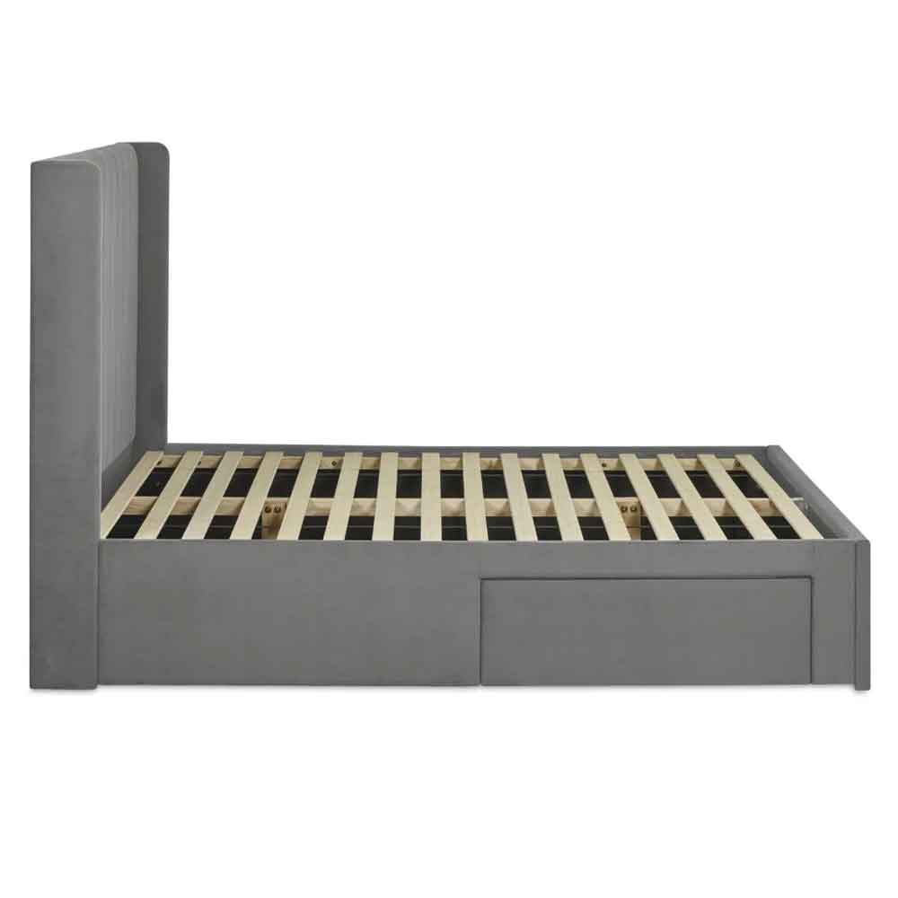 Lylis Velvet Ottoman Storage King Size Bed in Steel Grey