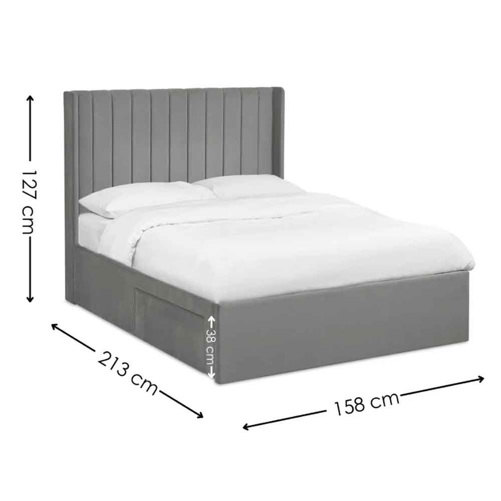 Lylis Velvet Ottoman Storage King Size Bed in Steel Grey