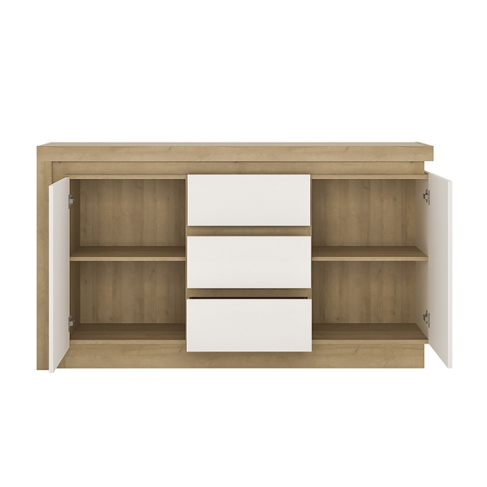 Lyco LED 2 Door 3 Drawer Sideboard In Riviera Oak White Gloss_2
