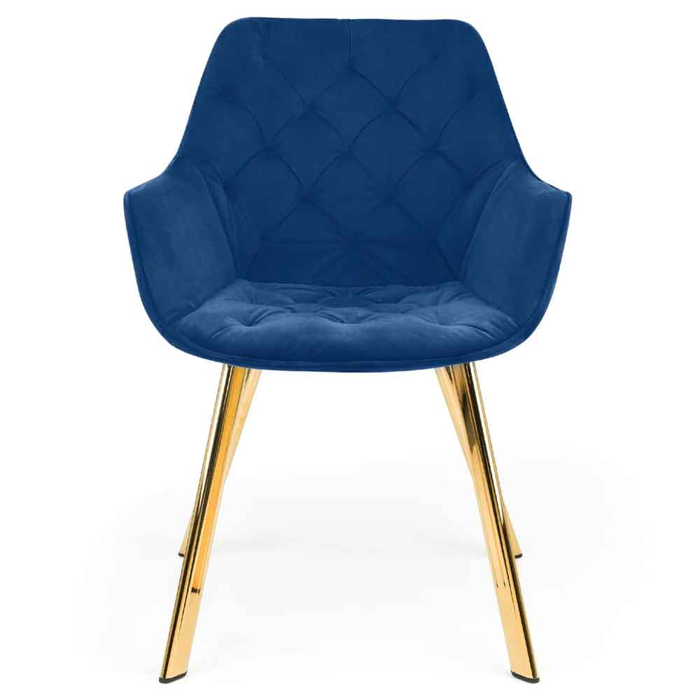 Lynaro Blue Velvet Dining Chairs with Golden Legs in Pair