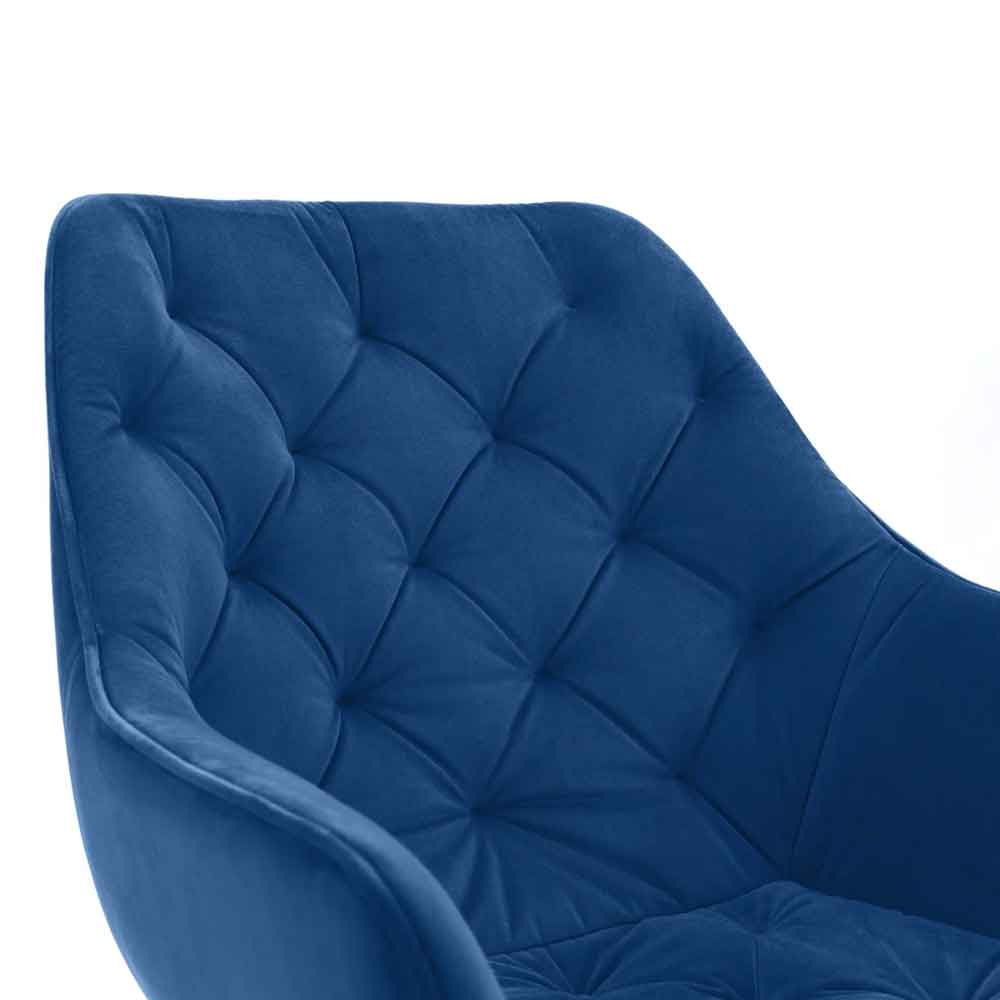 Lynaro Blue Velvet Dining Chairs with Golden Legs in Pair