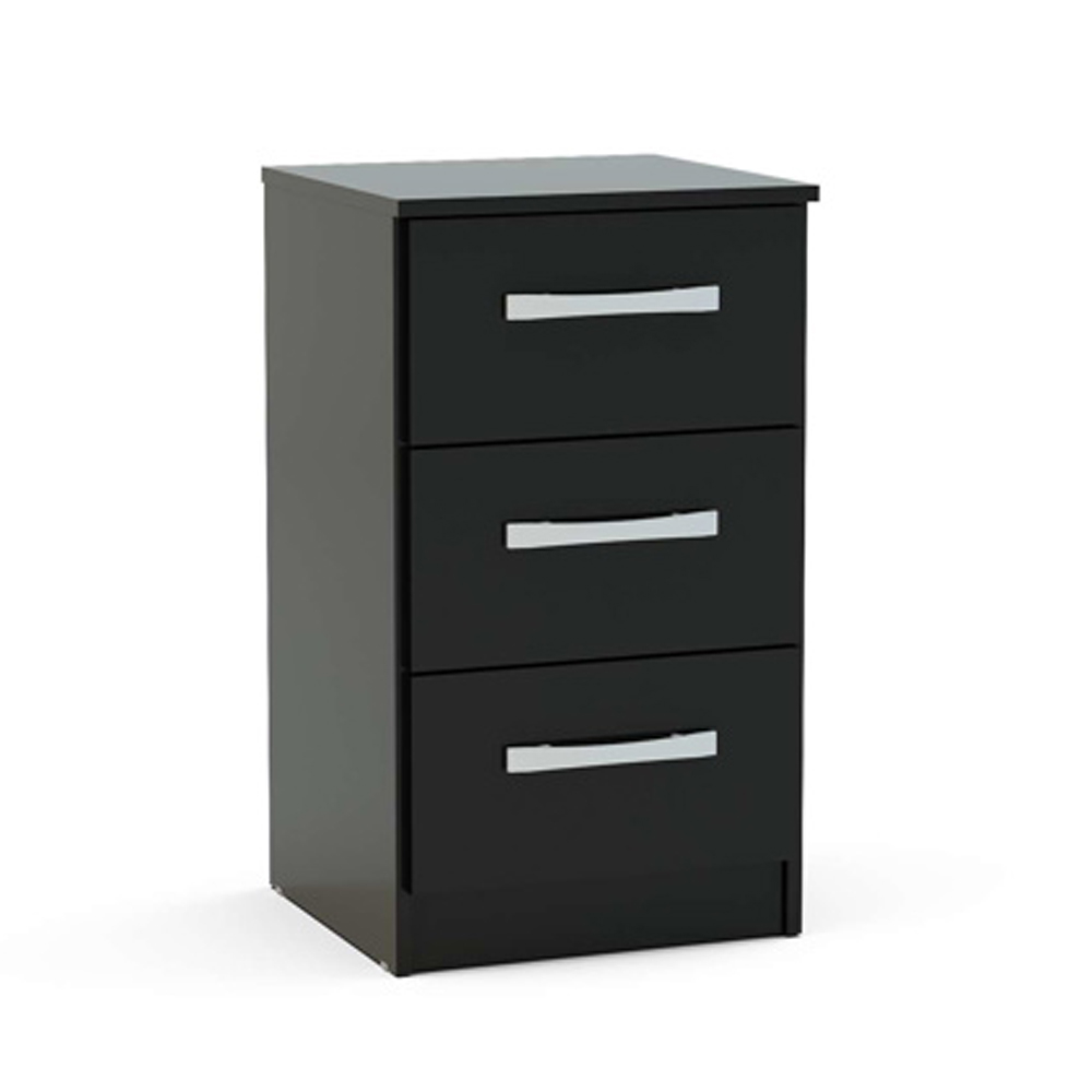 Lynn High Gloss Bedside Cabinet With 3 Drawers In Black