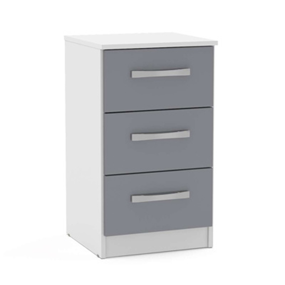 Lynn High Gloss Bedside Cabinet With 3 Drawers In Grey And White