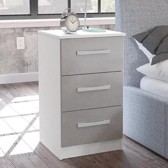 Lynn High Gloss Bedside Cabinet In Grey And White