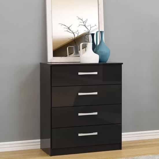 Product photograph of Lynn High Gloss Chest Of 4 Drawers In Black from Furniture in Fashion