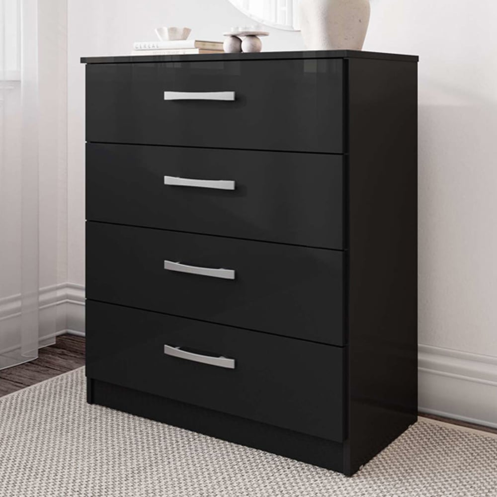 Lynn High Gloss Chest Of 4 Drawers In Black