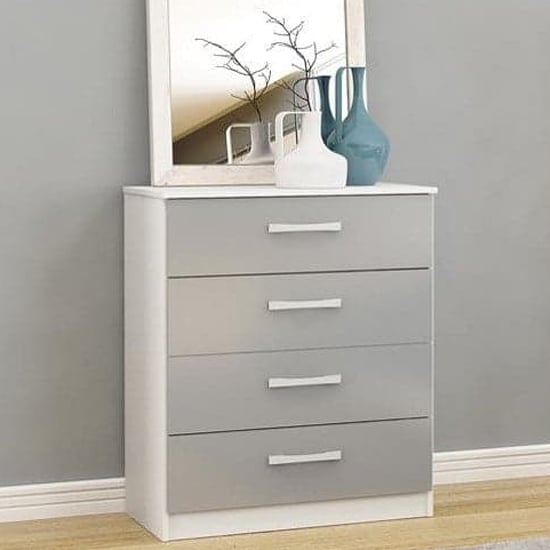Lynn High Gloss Chest Of 4 Drawers In Grey And White