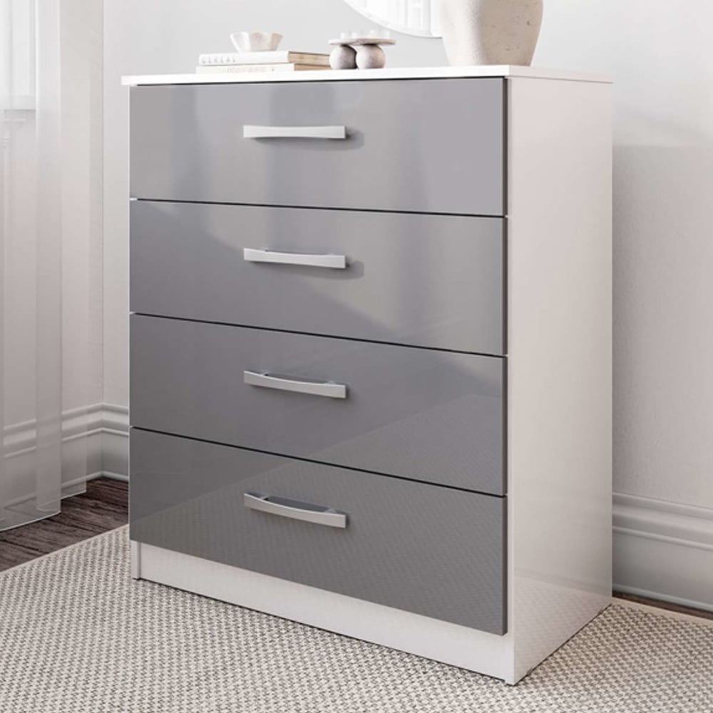 Lynn High Gloss Chest Of 4 Drawers In Grey And White