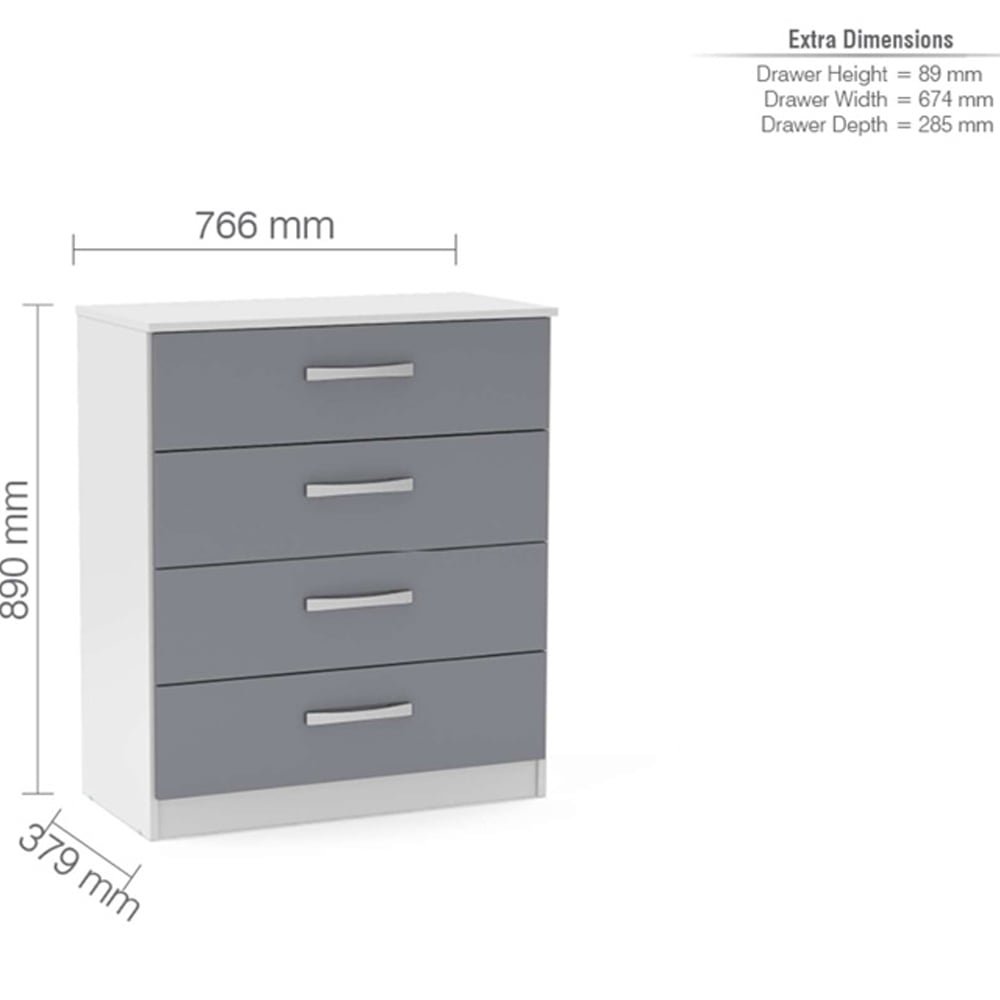 Lynn High Gloss Chest Of 4 Drawers In Grey And White
