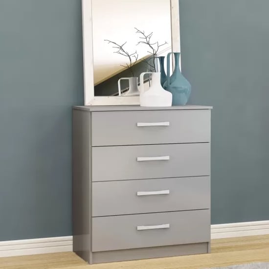 Product photograph of Lynn High Gloss Chest Of 4 Drawers In Grey from Furniture in Fashion