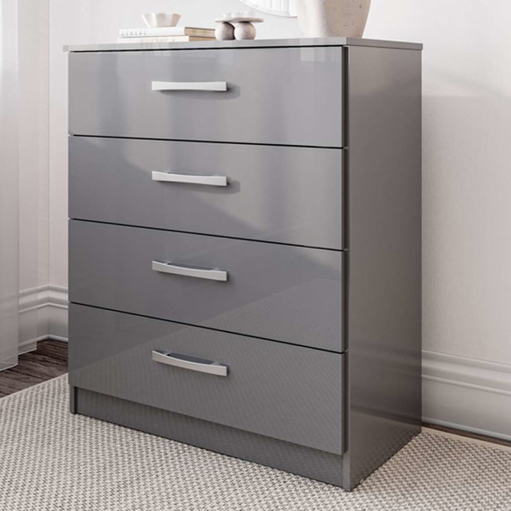 Lynn High Gloss Chest Of 4 Drawers In Grey