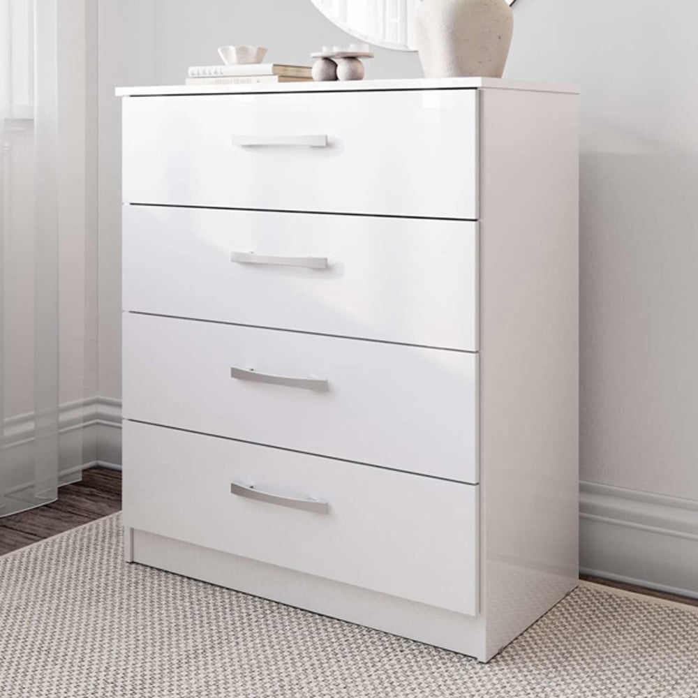 Lynn High Gloss Chest Of 4 Drawers In White
