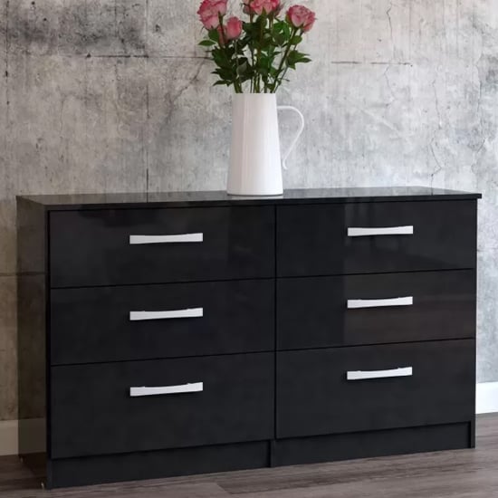 Product photograph of Lynn High Gloss Chest Of 6 Drawers In Black from Furniture in Fashion