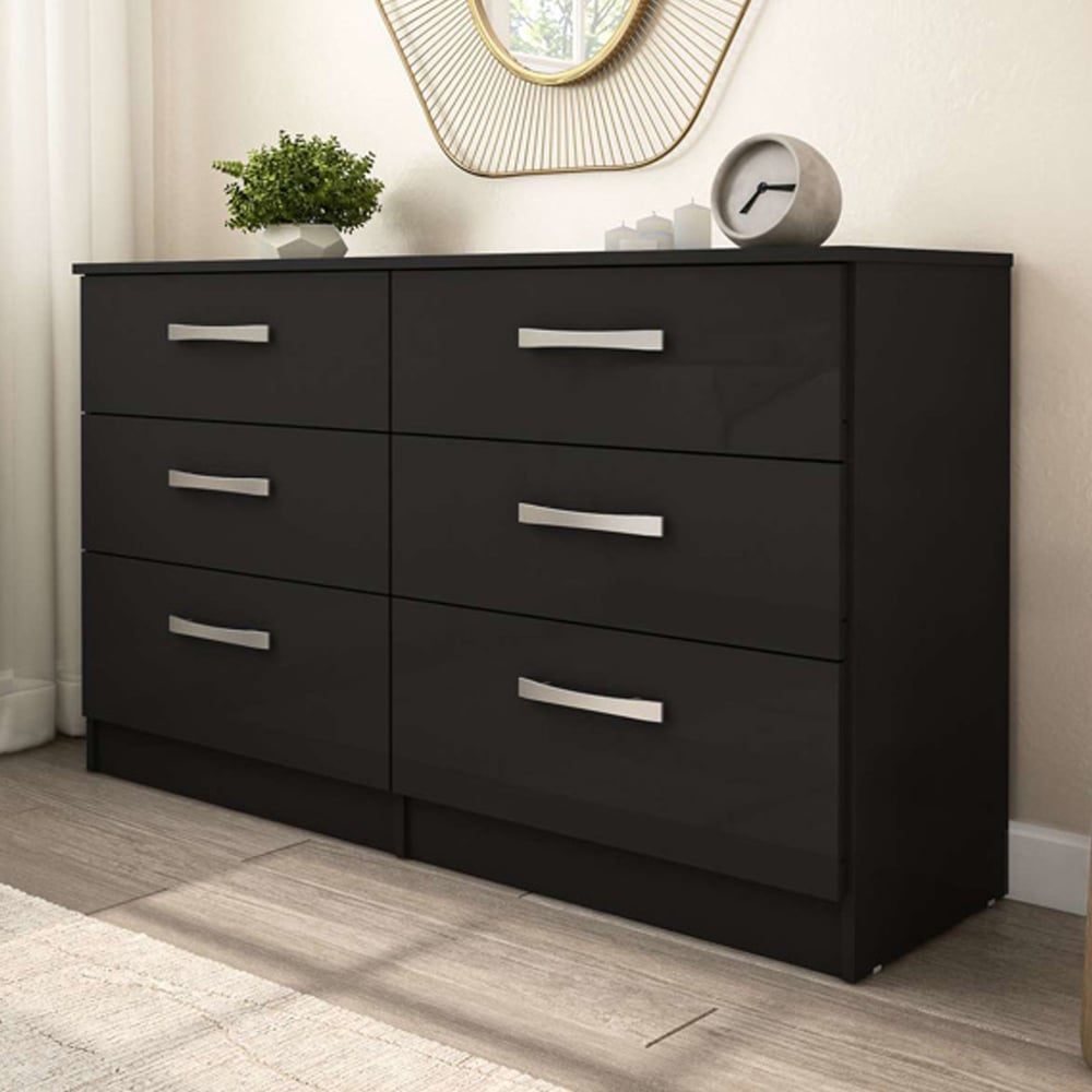 Lynn High Gloss Chest Of 6 Drawers In Black