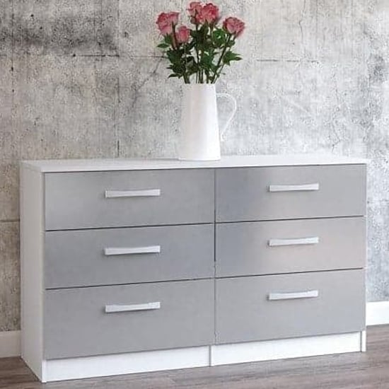 Read more about Lynn high gloss chest of 6 drawers in grey and white
