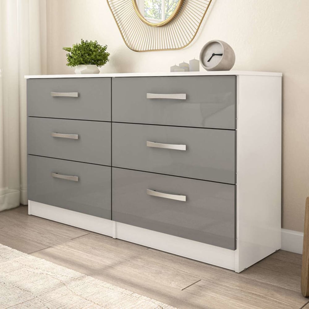 Lynn High Gloss Chest Of 6 Drawers In Grey And White
