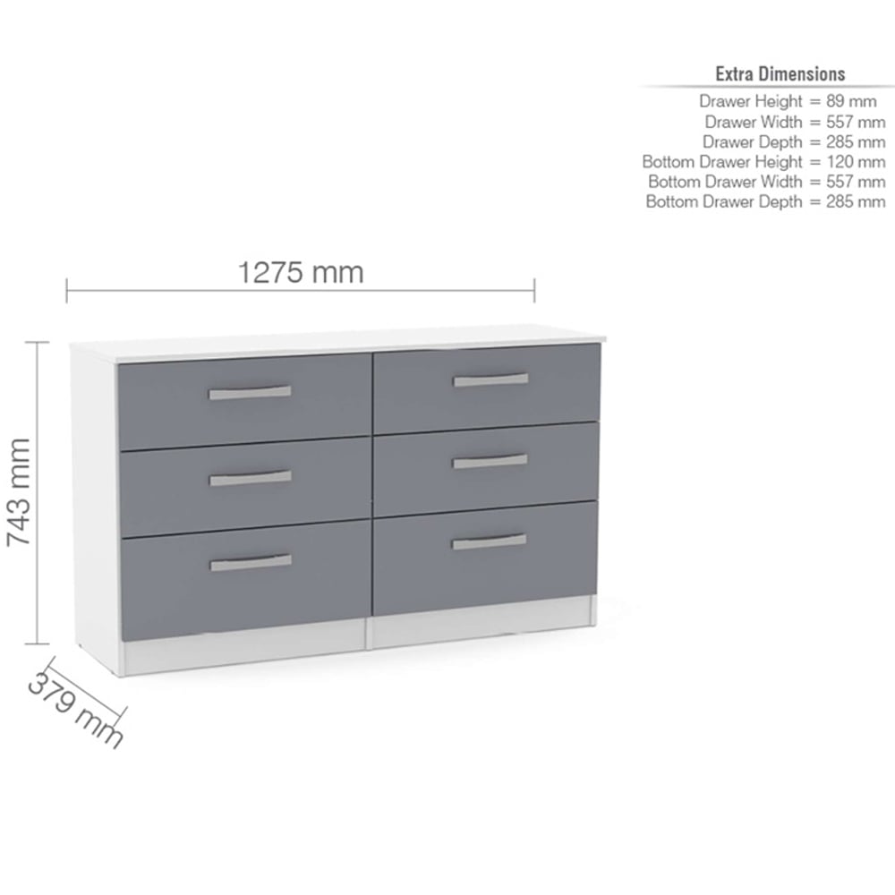 Lynn High Gloss Chest Of 6 Drawers In Grey And White